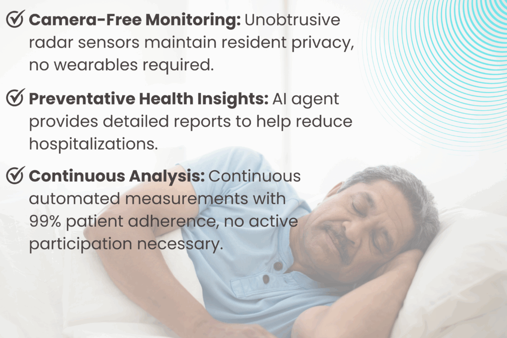Vitals & Bed Monitoring 2 Sleeping man with radar monitoring health.